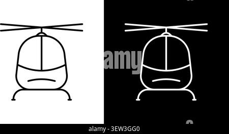 Helicopter Front View Line Icon Set. Aviation, Air Transport, And Helicopter Design Outline Symbol Collection. Dual Color Scheme. Editable Stroke Stock Vector
