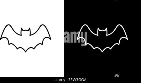 Bat Silhouette Icon Set. Halloween, Nocturnal Animal, And Gothic Symbol Outline Collection. Dual Color Contrast Design. Editable Stroke. Isolated Stock Vector