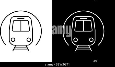 Train Tunnel Line Icon Set. Urban Transportation, Subway, And Railway System Outline Symbol Collection. Public Transit And Commuting Concept. Editable Stock Vector
