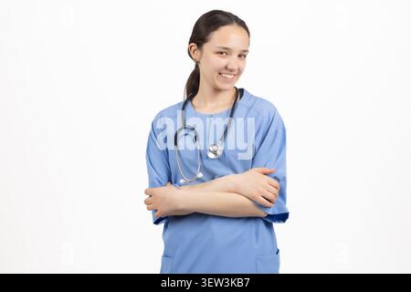Professional female medical doctor posing inside studio environment Stock Photo
