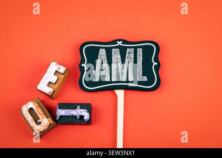Anti money laundering concept shown by AML text on sign with letters on background Stock Photo