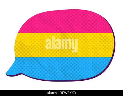 Vector speech bubble with pansexual flag stripes with crumpled halftone paper texture effect, Pan lgbtq awareness thought bubble for Pride Month desig Stock Vector