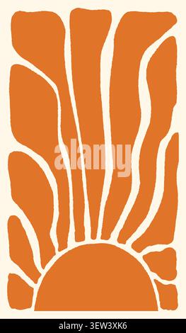 Retro Vector Sun Illustration, Abstract Geometric Summer Boho Background for Holiday Brochures and Designs Stock Vector