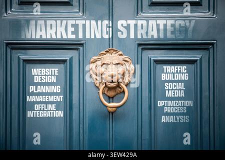 Marketing Strategy concept shown on entrance door representing structured approach and business planning Stock Photo