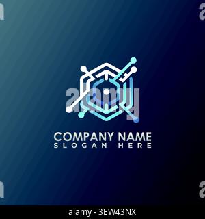 An abstract creative technology logo combining a hexagon base with dynamic circuit board nodes and lines, designed for AI, biotech, or network systems Stock Vector