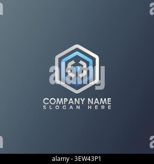A clean and professional minimalist blue hexagon target logo with a central circle node, perfect for business intelligence or tech consultancy brandin Stock Vector