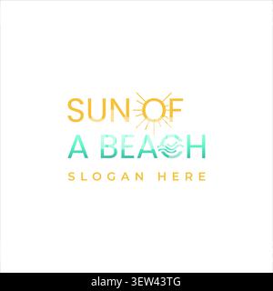 A creative and playful beach typography logo design integrating a yellow line art sun illustration and ocean waves inside the letter B, perfect for su Stock Vector