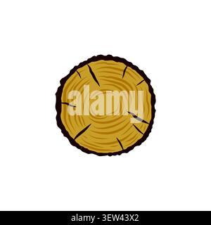 A clean flat design vector icon of a natural light brown wood log cross section showing detailed organic annual tree rings and bark border. Stock Vector