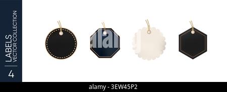 Elegant collection of luxury hanging gift tags in assorted shapes with gold details and blank space for branding or packaging design Stock Vector