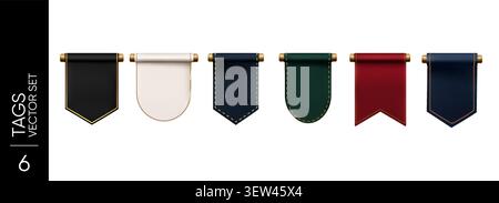 Collection of luxury hanging bookmark style ribbon banners with elegant gold details and blank space for branding and design projects Stock Vector