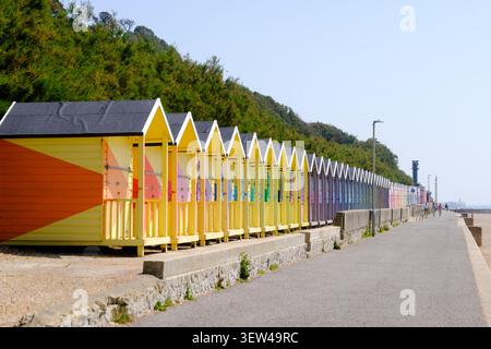 Beach huts  in Folkestone, Kent, England, United Kingdom Stock Photo