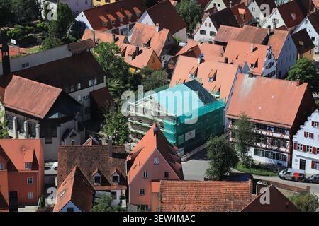 Old town, city view from above, from the Daniel church tower, construction site, house under renovation, Nördlingen, Noerdlingen, Donau-Ries district, Stock Photo