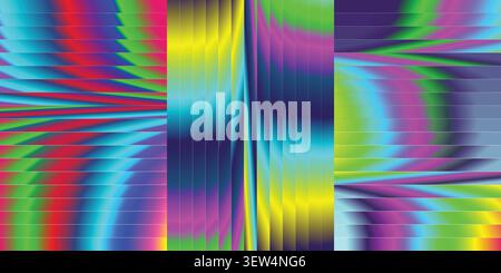 Vibrant neon glitch art background with colorful geometric stripes Stock Vector