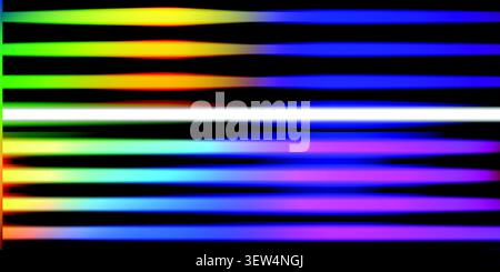 Abstract rainbow spectrum neon light lines on black background Stock Vector
