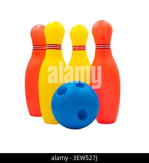 Colorful kids toy bowling set isolated on white background Stock Photo