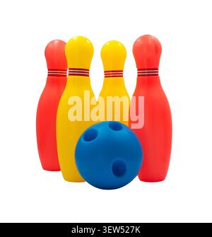 Colorful kids toy bowling set isolated on white background Stock Photo