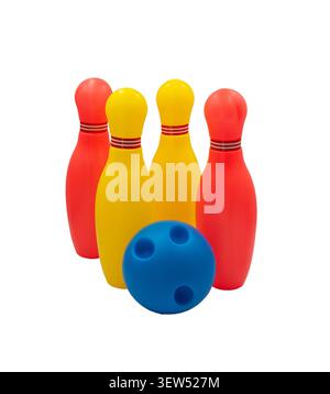 Colorful kids toy bowling set isolated on white background Stock Photo