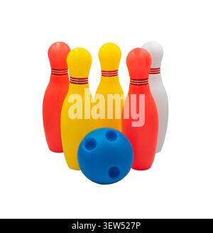 Colorful kids toy bowling set isolated on white background Stock Photo