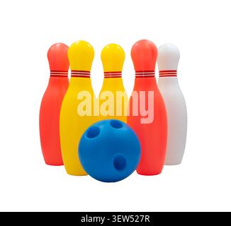 Colorful kids toy bowling set isolated on white background Stock Photo