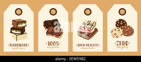 Handmade Chocolate Gift Tags Design Template Set with Hand Drawn Sweets and Organic Typography Labels Stock Vector