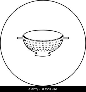 Colander sieve for pasta icon in circle round black color vector illustration image outline contour line thin style simple Stock Vector