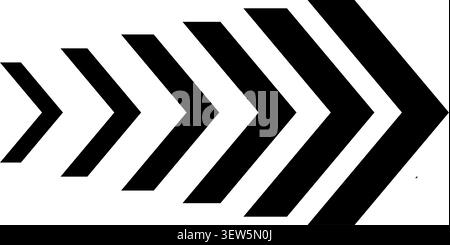 A series of black chevron arrow icons arranged in a horizontal row, increasing in size from left to right. This minimalist graphic design element sugg Stock Vector