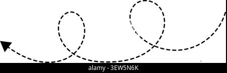 A simple black dashed line graphic featuring a continuous loop pattern and an arrow tip at the end. This minimalist vector design is ideal for indicat Stock Vector