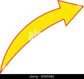 A vibrant yellow arrow with a thin red outline, curved to point upwards and to the right. This simple graphic element is perfect for indicating direct Stock Vector