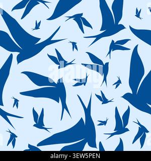 bird animal hand drawn seamless pattern on blue background. birds background vector Stock Vector