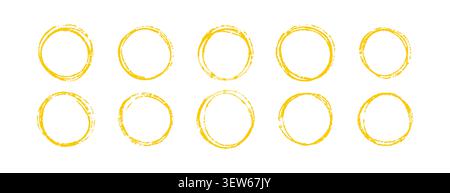 Set of circular grunge stamps with japanese flag motif. Freehand ink drawing and chalk scribble. Splash and splatter elements for retro collection Stock Vector