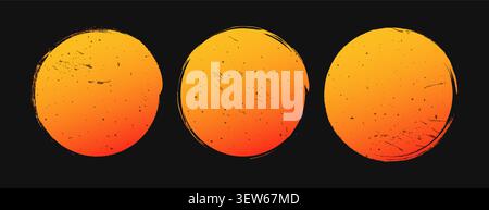 Brush sun rough. Circular gradient sun shape with noise and splashes. Japanese or vintage grunge element. Set of vector illustrations Stock Vector
