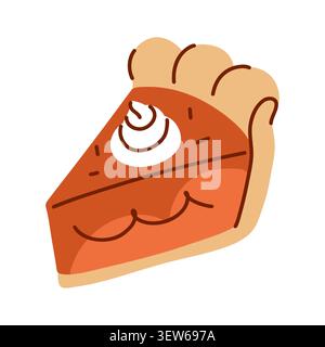 Pumpkin Pie Slice with Whipped Cream, orange baked flesh on shortcrust pastry, bakery menu item, convenience store. Vector illustration Stock Vector