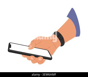 Male Hand holds phone with black frame Stock Vector