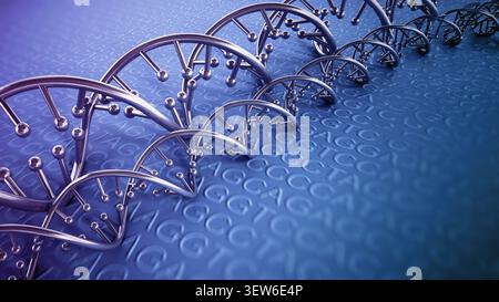 DNA strands background with blue color tones. 3D illustration. Stock Photo