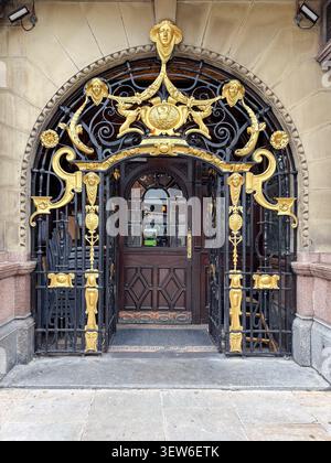 The grand entrance of The Philharmonic Dining Rooms, a Grade I listed Victorian public house on Hope Street, Liverpool, England. Stock Photo