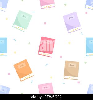A charming seamless background featuring colorful pastel notebooks and small geometric shapes scattered on white. Playful repeating pattern perfect fo Stock Vector