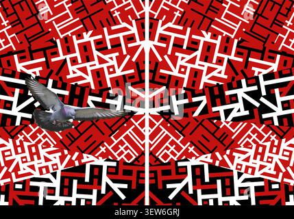 Abstract Geometric Pattern Background with Flying Pigeon Illustration Stock Vector