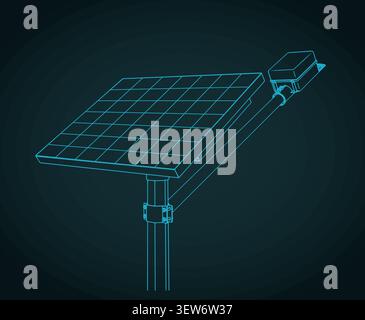 Solar street light blueprint stylized vector illustration Stock Vector