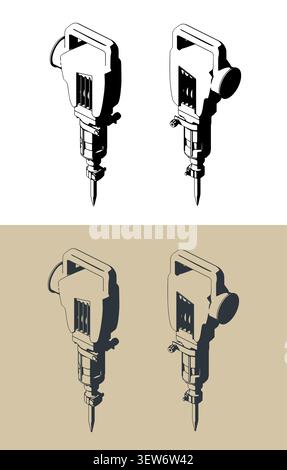 Handheld industrial jackhammer and demolition breaker tool stylized vector illustrations Stock Vector