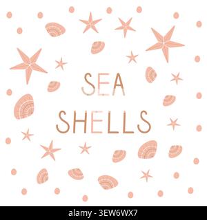 vector color seashell in a minimalist style in pastel colors on white background Stock Vector