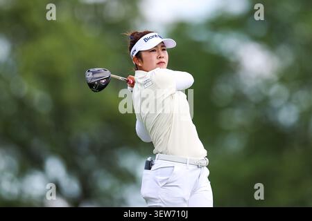 Miyu Yamashita, of Japan, hits her tee shot on the second second shot ...