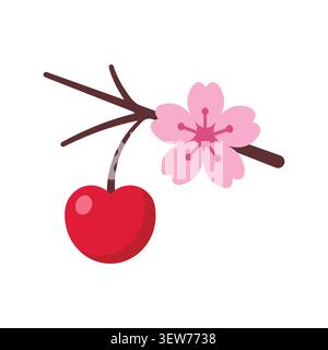 Cherry and cherry blossom on a branch illustration Stock Vector