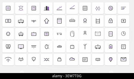 Extended Technology & AI Icon Pack – Silver & Amethyst Luxury Line Art Stock Vector