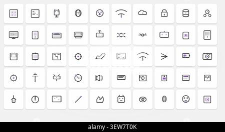 Comprehensive Technology & AI Icon Pack – Silver & Amethyst Luxury Line Art Stock Vector