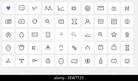 Comprehensive Social Media & Digital Marketing Icon Pack – Silver & Amethyst Luxury Line Art Stock Vector