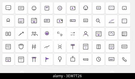 Extended Social Media & Digital Marketing Icon Pack – Silver & Amethyst Luxury Line Art Stock Vector