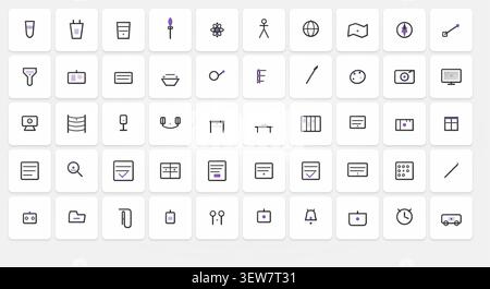 Extended Education & E-learning Icon Pack – Silver & Amethyst Luxury Line Art Stock Vector
