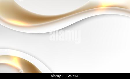 elegant abstract background in white and gold features soft fluid curves and wave layers under lighting to create a luxurious metallic sheen for moder Stock Vector