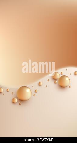 Golden luxury background with soft abstract waves and glossy metallic spheres for premium skincare and cosmetic product display banner template design Stock Vector