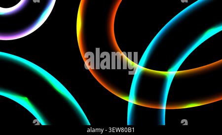 futuristic abstract background featuring vibrant neon glowing rings intersecting in darkness to deliver a high contrast tech wallpaper for modern grap Stock Vector